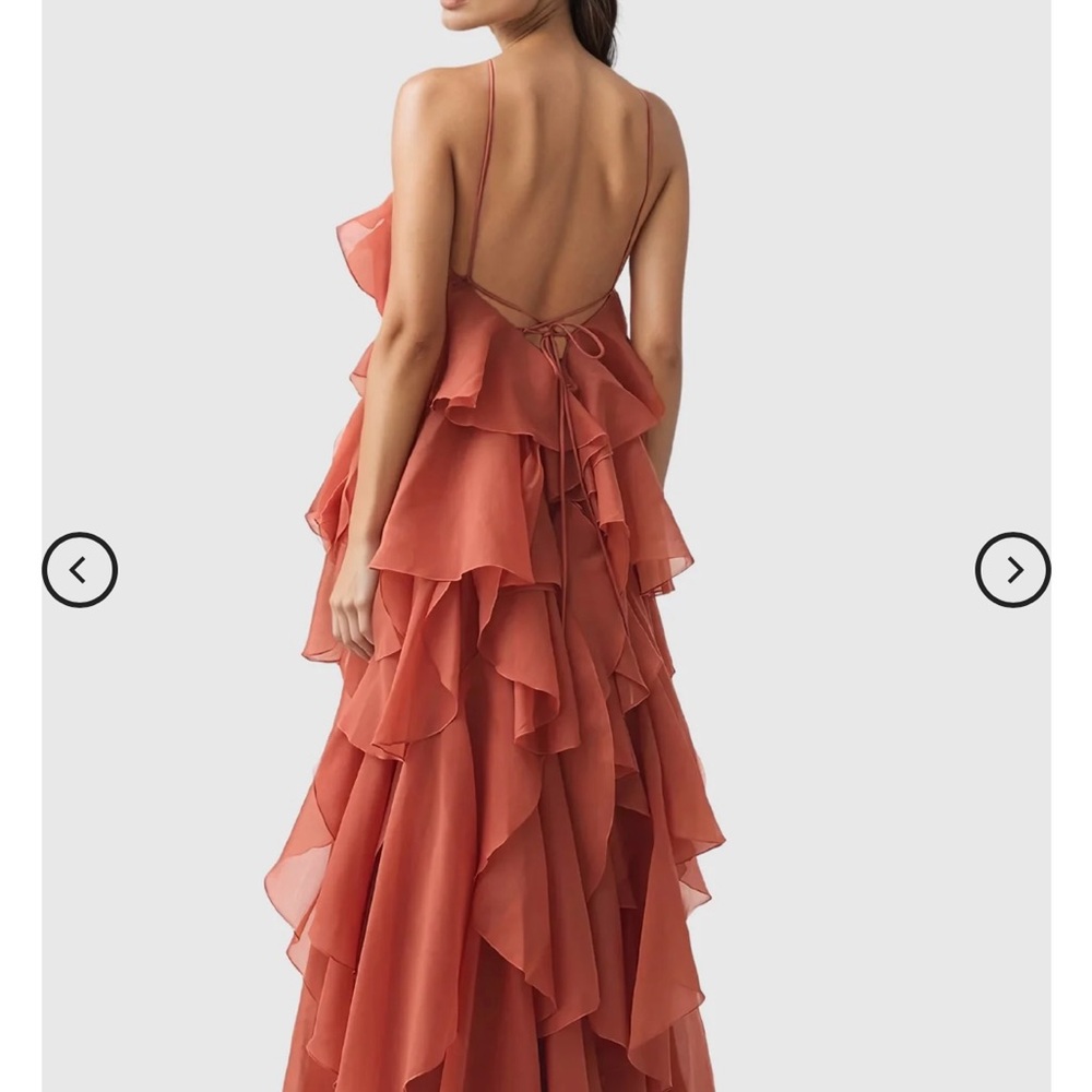 Elegant Backless Ruffle Dress - Orange - Picture 2 of 5